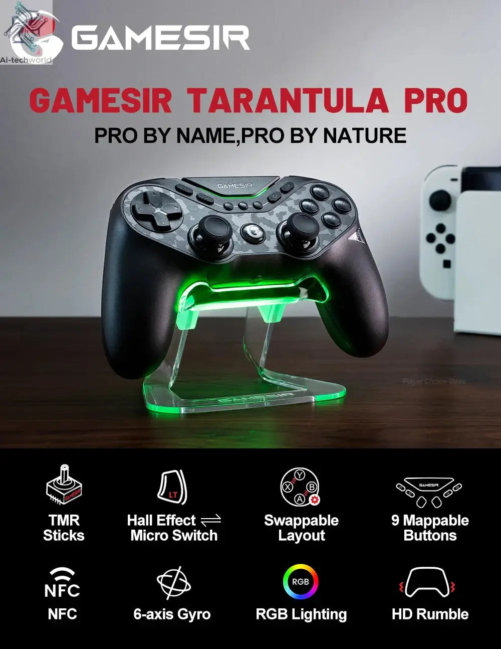 GameSir Tarantula Pro Gamepads PC for Nintendo Switch 2 Switch Android iOS TMR Hall sticks NFC 6 axis Gyro 9 Programmable Button Ai-TechWorld 
