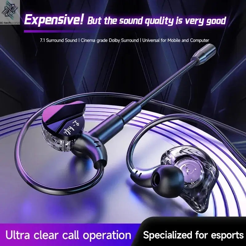 Gaming Earbud Gamer Headphone With Dual Microphones Typec&3.5mm In-ear Earphones HiFi Stereo Headsets Sport with Mic for Samsung Ai-TechWorld 