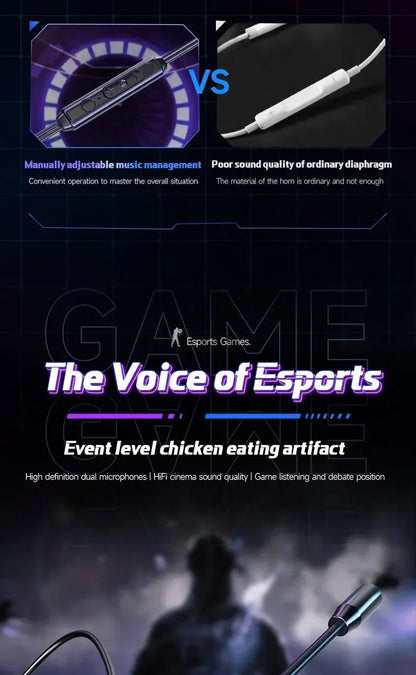 Gaming Earbud Gamer Headphone With Dual Microphones Typec&3.5mm In-ear Earphones HiFi Stereo Headsets Sport with Mic for Samsung Ai-TechWorld 