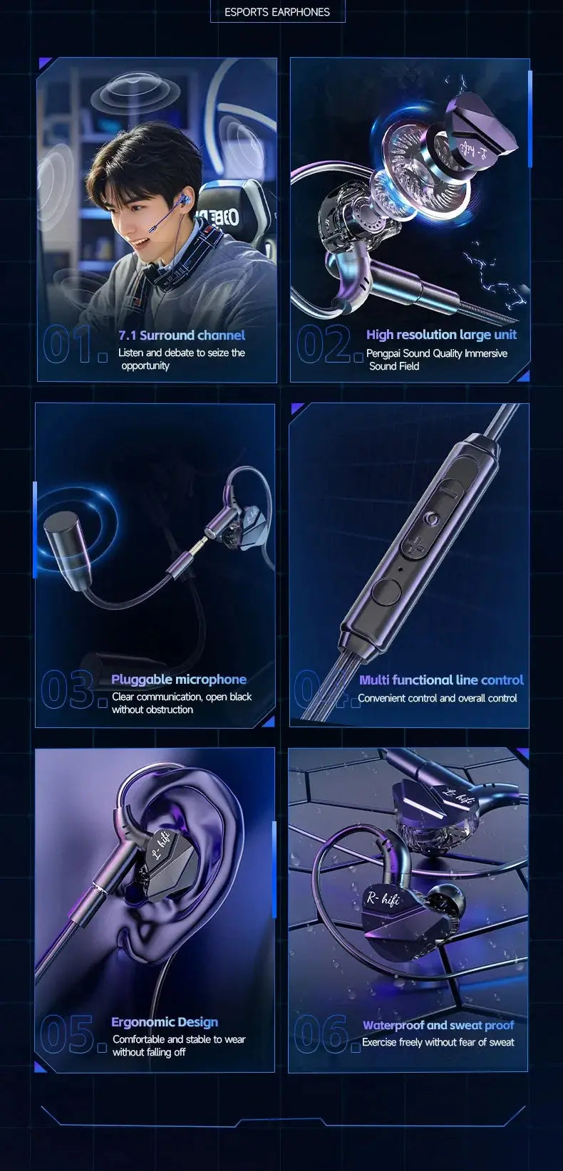 Gaming Earbud Gamer Headphone With Dual Microphones Typec&3.5mm In-ear Earphones HiFi Stereo Headsets Sport with Mic for Samsung Ai-TechWorld 