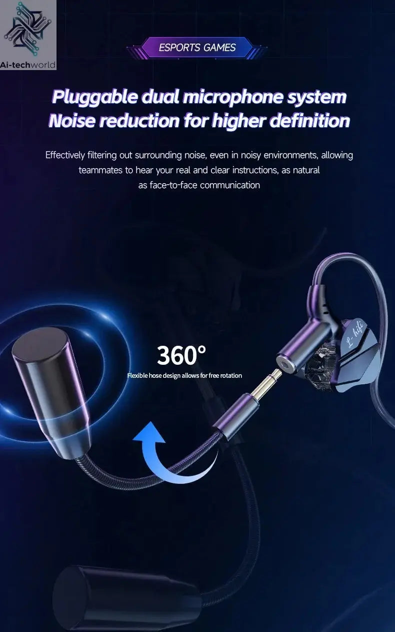 Gaming Earbud Gamer Headphone With Dual Microphones Typec&3.5mm In-ear Earphones HiFi Stereo Headsets Sport with Mic for Samsung Ai-TechWorld 