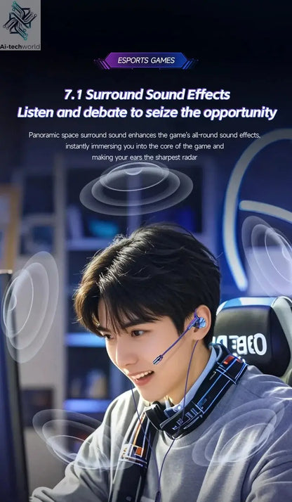 Gaming Earbud Gamer Headphone With Dual Microphones Typec&3.5mm In-ear Earphones HiFi Stereo Headsets Sport with Mic for Samsung Ai-TechWorld 