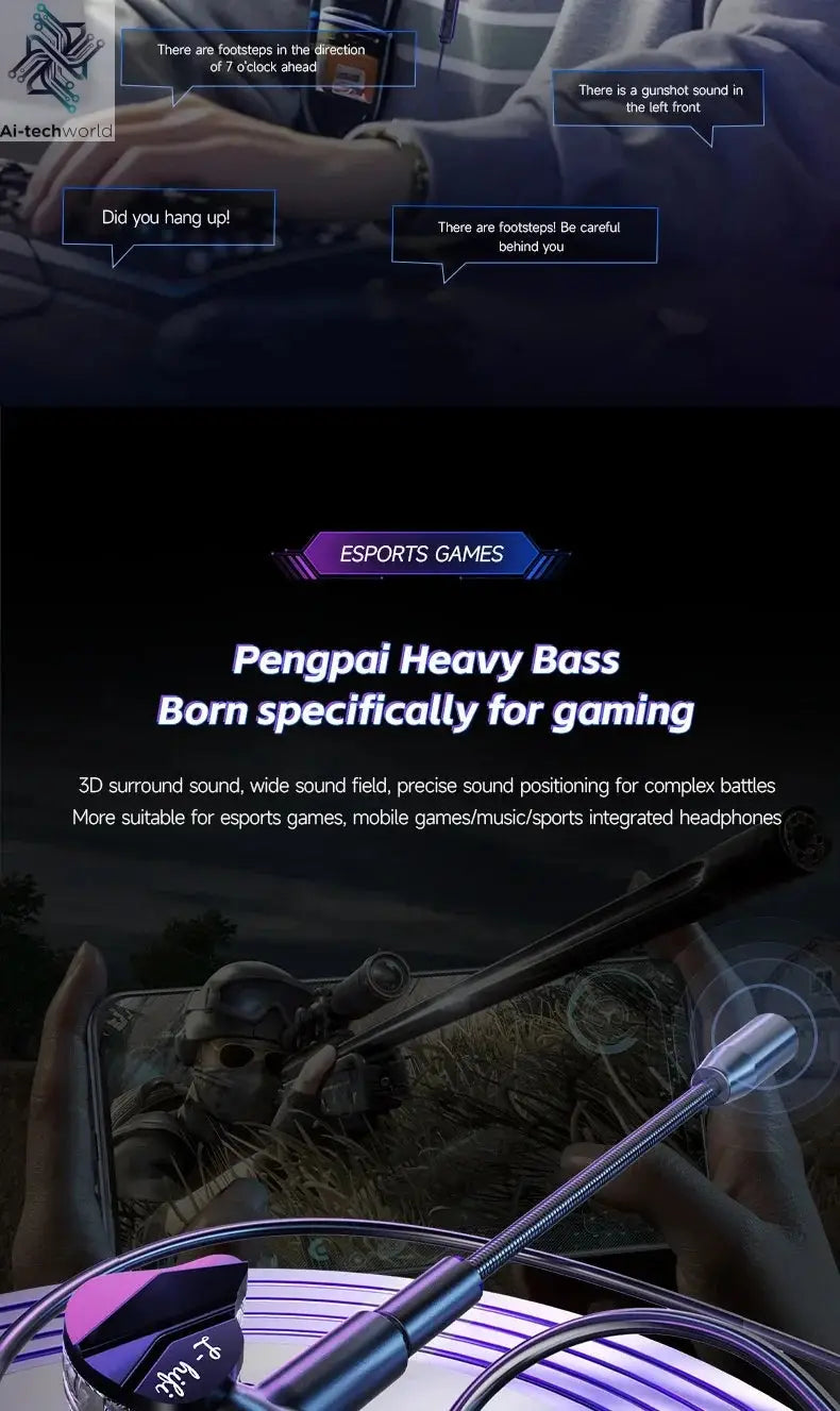 Gaming Earbud Gamer Headphone With Dual Microphones Typec&3.5mm In-ear Earphones HiFi Stereo Headsets Sport with Mic for Samsung Ai-TechWorld 