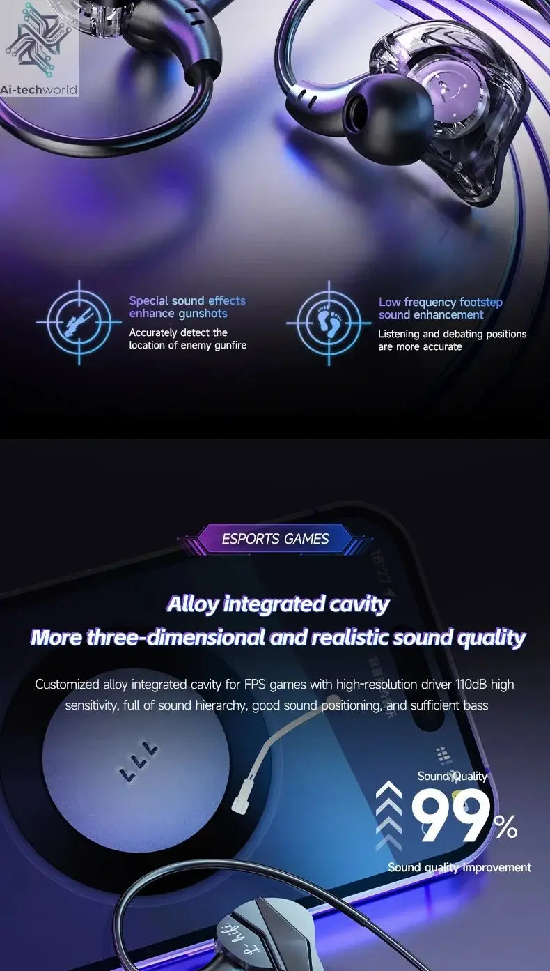 Gaming Earbud Gamer Headphone With Dual Microphones Typec&3.5mm In-ear Earphones HiFi Stereo Headsets Sport with Mic for Samsung Ai-TechWorld 