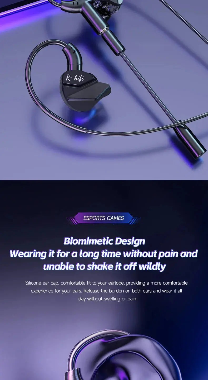 Gaming Earbud Gamer Headphone With Dual Microphones Typec&3.5mm In-ear Earphones HiFi Stereo Headsets Sport with Mic for Samsung Ai-TechWorld 