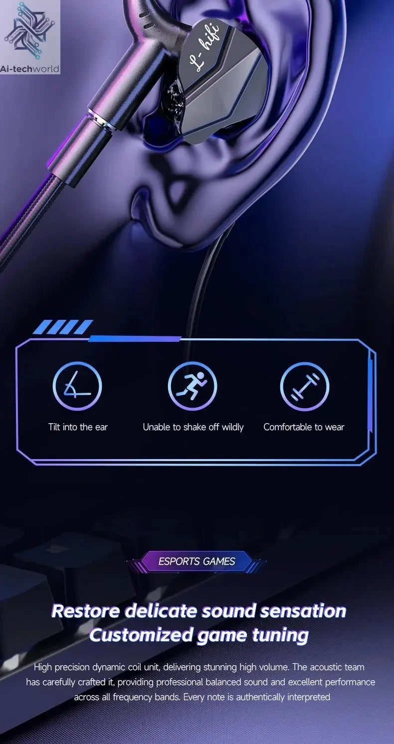 Gaming Earbud Gamer Headphone With Dual Microphones Typec&3.5mm In-ear Earphones HiFi Stereo Headsets Sport with Mic for Samsung Ai-TechWorld 