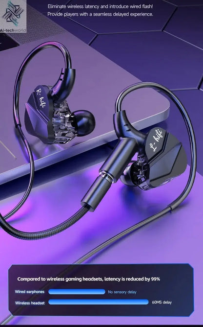 Gaming Earbud Gamer Headphone With Dual Microphones Typec&3.5mm In-ear Earphones HiFi Stereo Headsets Sport with Mic for Samsung Ai-TechWorld 