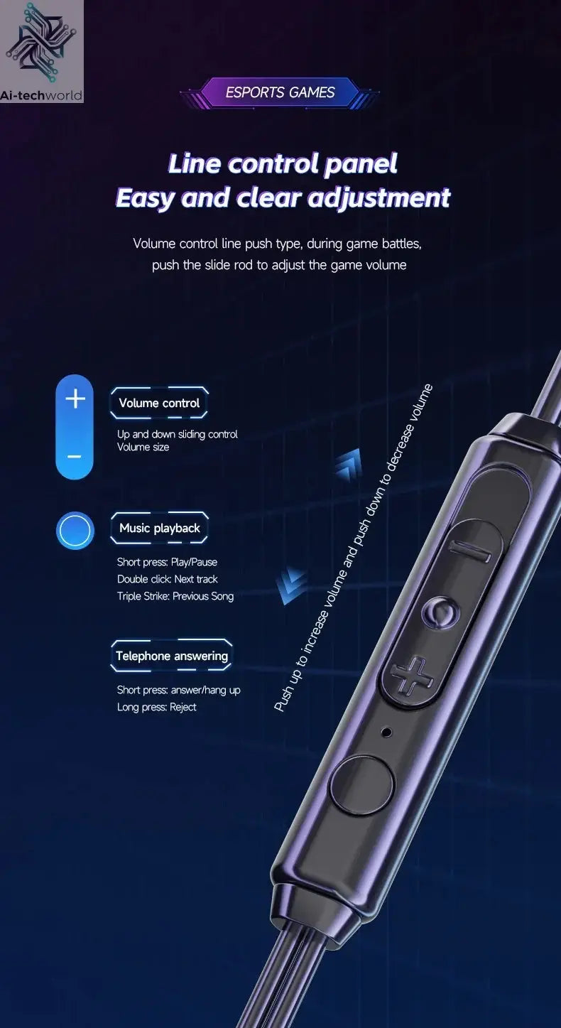 Gaming Earbud Gamer Headphone With Dual Microphones Typec&3.5mm In-ear Earphones HiFi Stereo Headsets Sport with Mic for Samsung Ai-TechWorld 