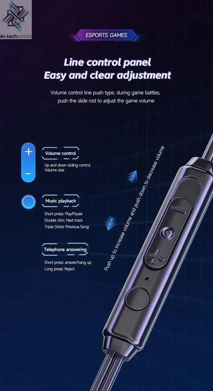 Gaming Earbud Gamer Headphone With Dual Microphones Typec&3.5mm In-ear Earphones HiFi Stereo Headsets Sport with Mic for Samsung Ai-TechWorld 