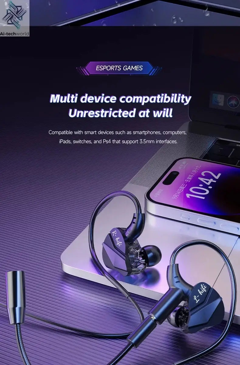 Gaming Earbud Gamer Headphone With Dual Microphones Typec&3.5mm In-ear Earphones HiFi Stereo Headsets Sport with Mic for Samsung Ai-TechWorld 