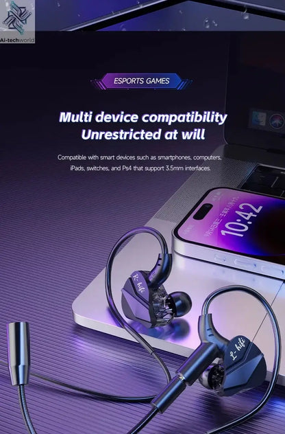 Gaming Earbud Gamer Headphone With Dual Microphones Typec&3.5mm In-ear Earphones HiFi Stereo Headsets Sport with Mic for Samsung Ai-TechWorld 