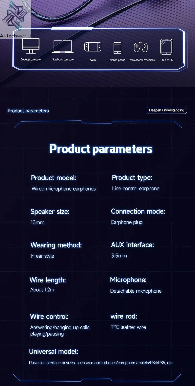 Gaming Earbud Gamer Headphone With Dual Microphones Typec&3.5mm In-ear Earphones HiFi Stereo Headsets Sport with Mic for Samsung Ai-TechWorld 