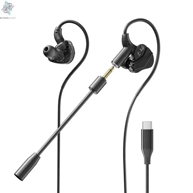 Gaming Earbud Gamer Headphone With Dual Microphones Typec&3.5mm In-ear Earphones HiFi Stereo Headsets Sport with Mic for Samsung Ai-TechWorld 
