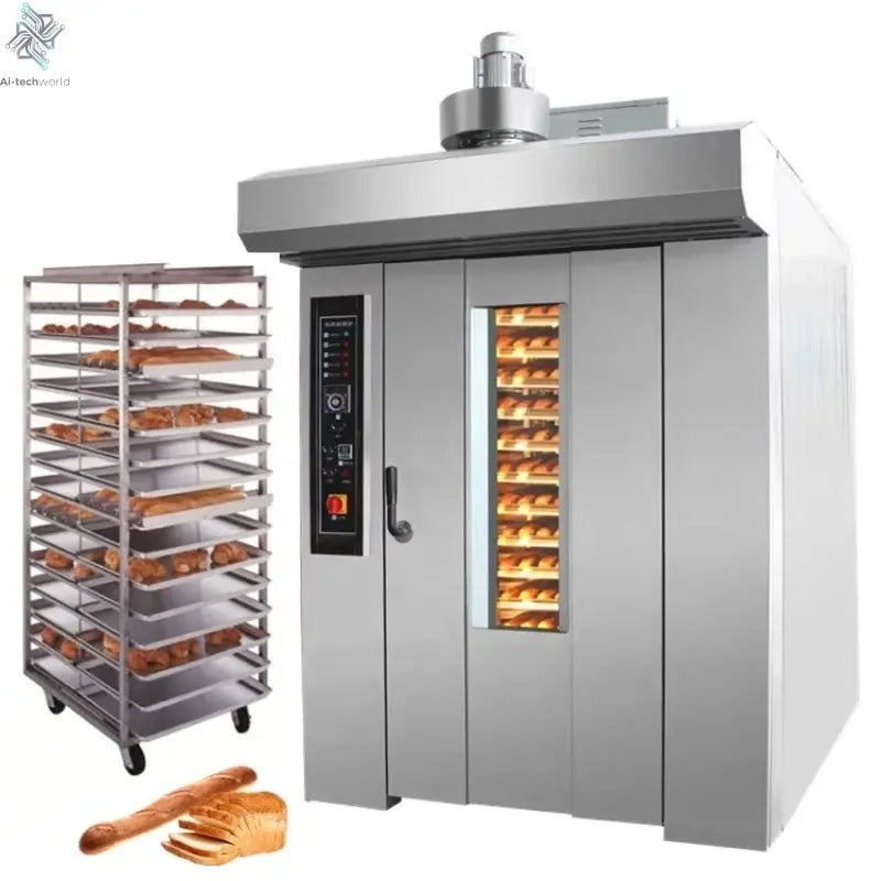 Gas Diesel Electric Industrial Rotary Oven for Bakery Sale Bread Baking,Italy Commercial 8 16 32 64 Trays Rack Rotary Oven Ai-TechWorld 