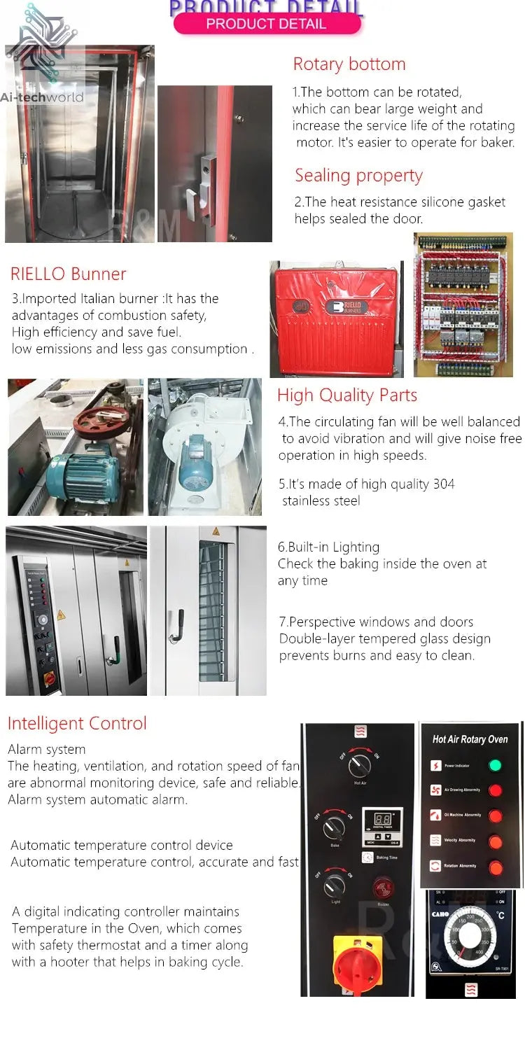 Gas Diesel Electric Industrial Rotary Oven for Bakery Sale Bread Baking,Italy Commercial 8 16 32 64 Trays Rack Rotary Oven Ai-TechWorld 