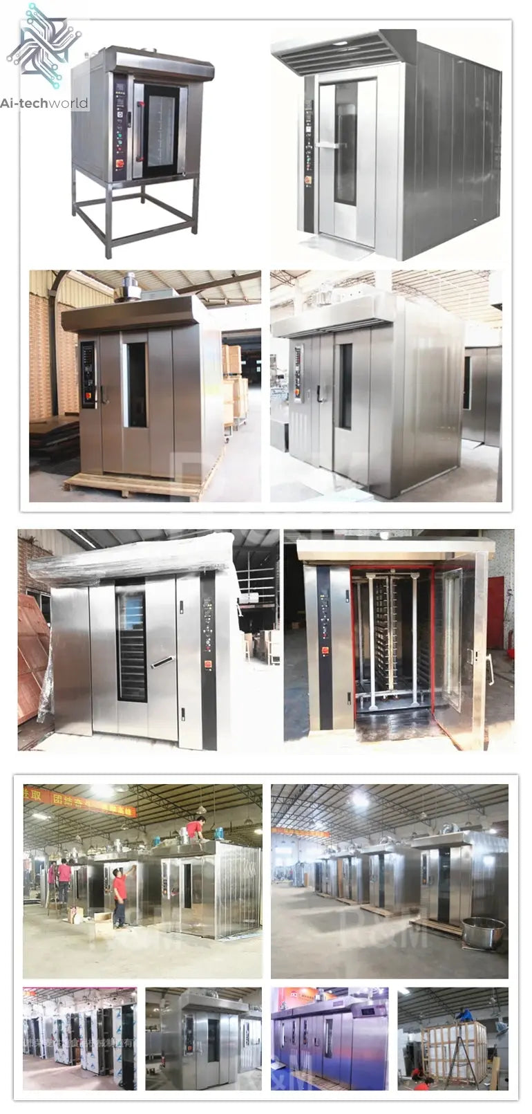 Gas Diesel Electric Industrial Rotary Oven for Bakery Sale Bread Baking,Italy Commercial 8 16 32 64 Trays Rack Rotary Oven Ai-TechWorld 