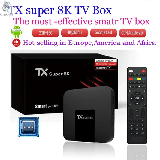 [Genuine]Hot selling Super Smart TV Box TX Super 8K Android 11 TV box Global Market Media Player Shows 2GB 16GB Wifi Set Top Box Ai-TechWorld 