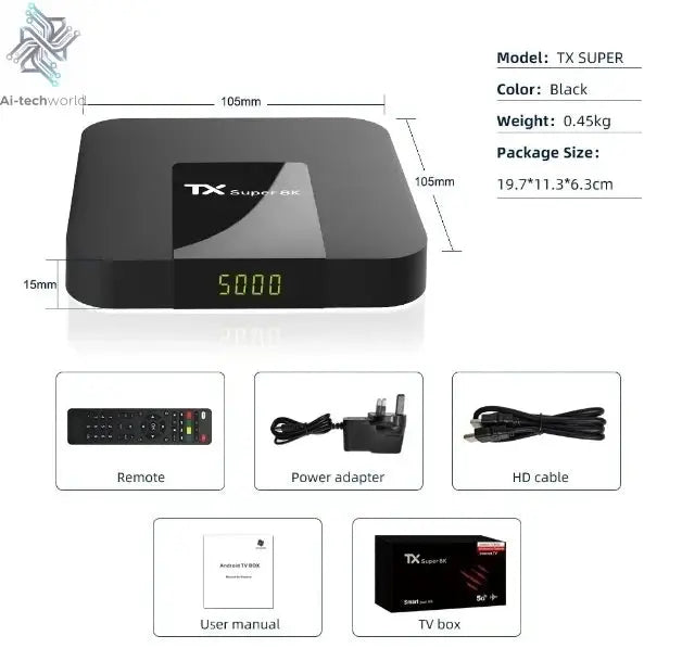 [Genuine]Hot selling Super Smart TV Box TX Super 8K Android 11 TV box Global Market Media Player Shows 2GB 16GB Wifi Set Top Box Ai-TechWorld 