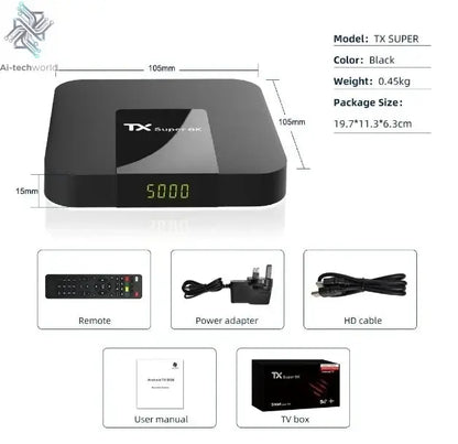 [Genuine]Hot selling Super Smart TV Box TX Super 8K Android 11 TV box Global Market Media Player Shows 2GB 16GB Wifi Set Top Box Ai-TechWorld 