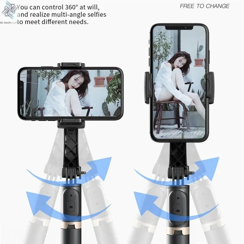 Roreta 2023 NEW Gimbal Stabilizer Selfie Stick Foldable Wireless Tripod with Bluetooth Shutter Monopod for IOS Android - Ai - TechWorld