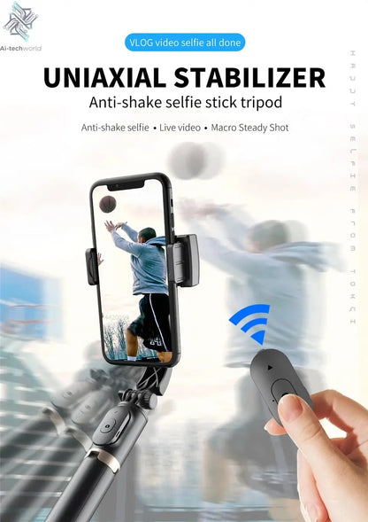 Roreta 2023 NEW Gimbal Stabilizer Selfie Stick Foldable Wireless Tripod with Bluetooth Shutter Monopod for IOS Android - Ai - TechWorld