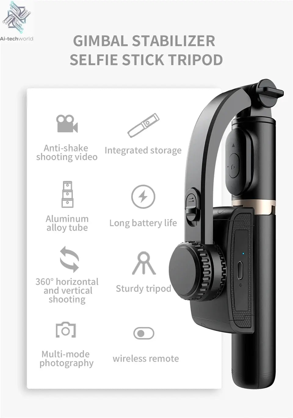 Roreta 2023 NEW Gimbal Stabilizer Selfie Stick Foldable Wireless Tripod with Bluetooth Shutter Monopod for IOS Android - Ai - TechWorld