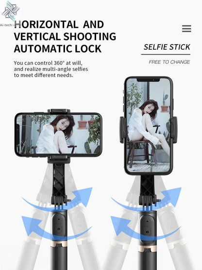 Roreta 2023 NEW Gimbal Stabilizer Selfie Stick Foldable Wireless Tripod with Bluetooth Shutter Monopod for IOS Android - Ai - TechWorld