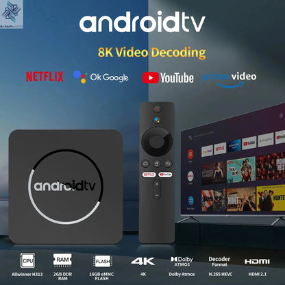 Global Version Mortal Smart Streaming Media TV Box Android13 AllwinnerH313  Bluetooth Google Assistant 2.4G&5G Wifi 4KHD Q1 Ai-TechWorld 