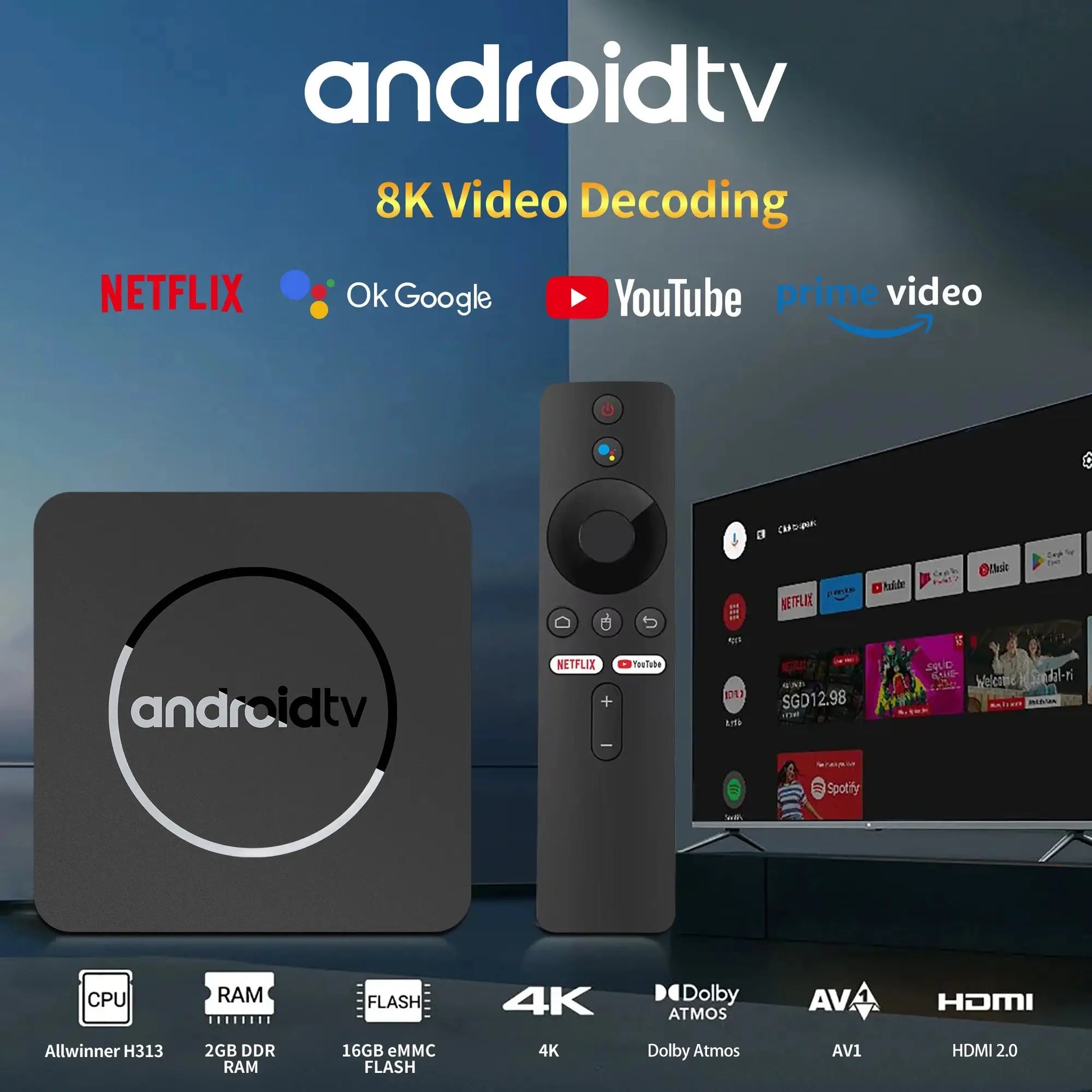 Global Version Mortal Smart Streaming Media TV Box Android13 AllwinnerH313  Bluetooth Google Assistant 2.4G&5G Wifi 4KHD Q1 Ai-TechWorld 
