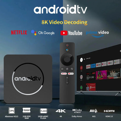 Global Version Mortal Smart Streaming Media TV Box Android13 AllwinnerH313  Bluetooth Google Assistant 2.4G&5G Wifi 4KHD Q1 Ai-TechWorld 