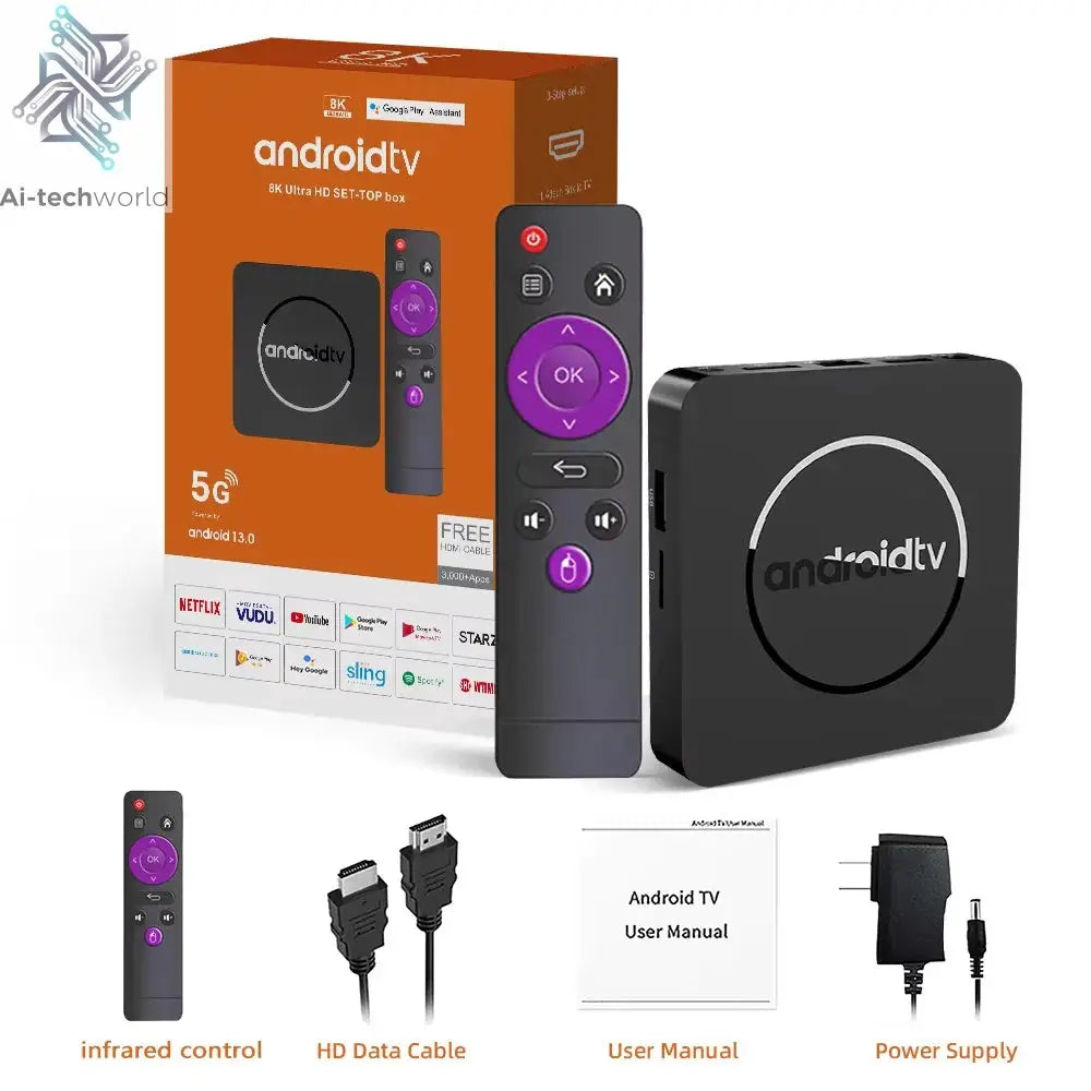Global Version Mortal Smart Streaming Media TV Box Android13 AllwinnerH313  Bluetooth Google Assistant 2.4G&5G Wifi 4KHD Q1 Ai-TechWorld 