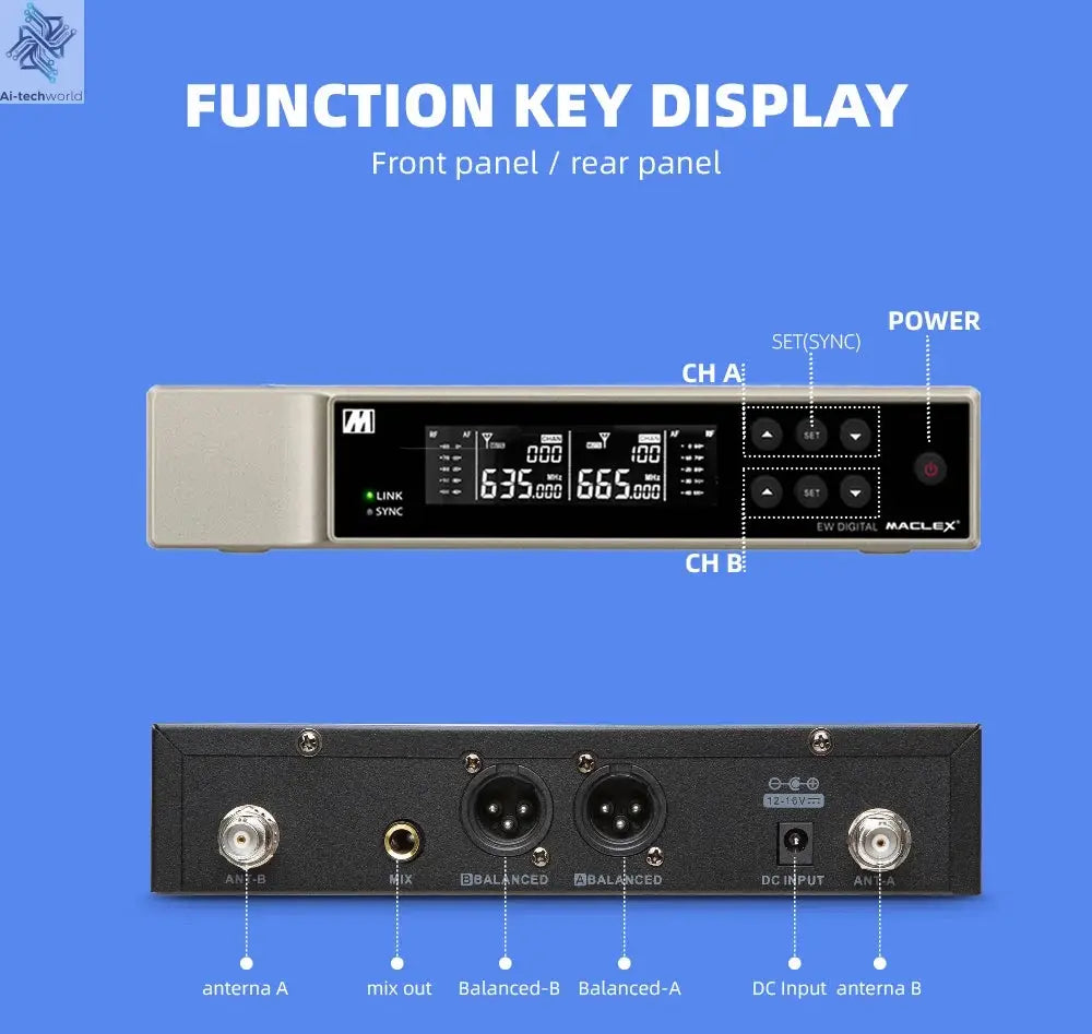 Gold ！！！ MACLEX EW9000 UHF Long Distance Dual Channel Handheld Professional Wireless Microphone System Stage Performance MIC Ai-TechWorld 