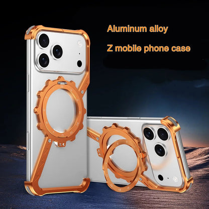 New Product Aluminum Frameless Phone Case 360 Magnetic Rotation Stand Shockproof Bumper Electroplate for iphone 17 Pro Max Men Ai-TechWorld 