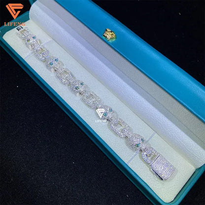 Pass Diamond Tester Full Iced Out  S925 Sterling  Silver 13MM Red Eyes Moissanite Skull Bracelet for Men Cuban Bracelet Ai-TechWorld 