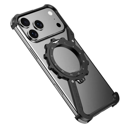 New Product Aluminum Frameless Phone Case 360 Magnetic Rotation Stand Shockproof Bumper Electroplate for iphone 17 Pro Max Men Ai-TechWorld 