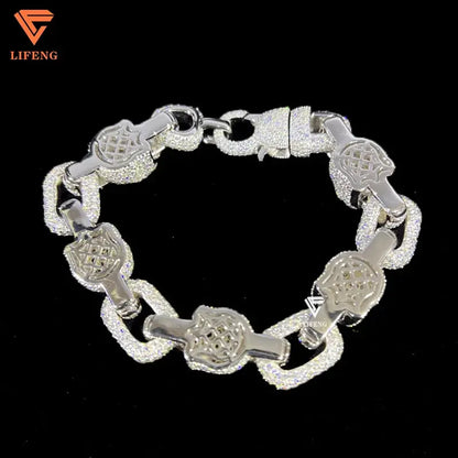 Pass Diamond Tester Full Iced Out  S925 Sterling  Silver 13MM Red Eyes Moissanite Skull Bracelet for Men Cuban Bracelet Ai-TechWorld 