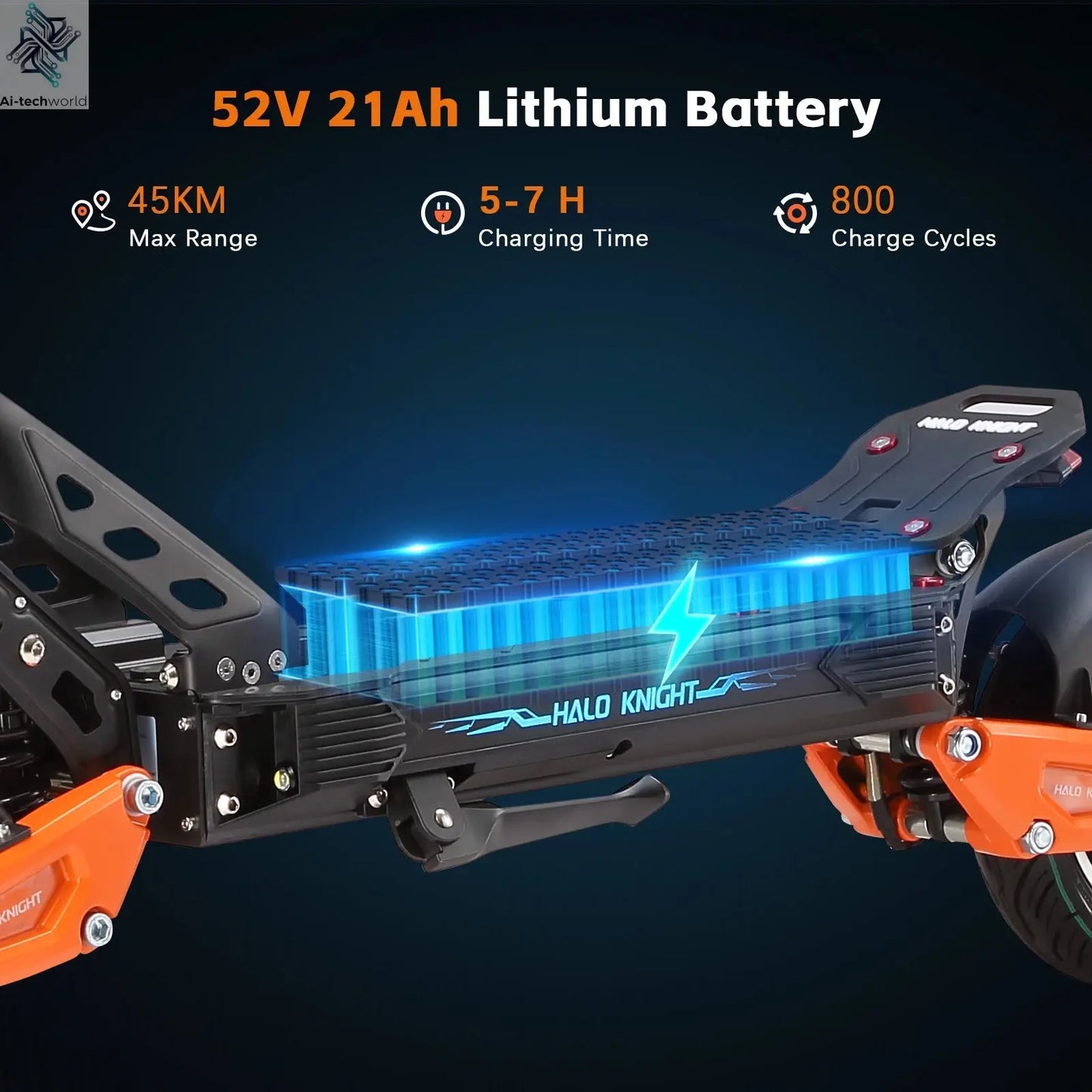 HALO KNIGHT T102 Electric Scooter Foldable 1200W 50KM/H Electric Scooters Cheap 52V 21AH E Scooter 10Inch Escooter for Adults Ai-TechWorld 