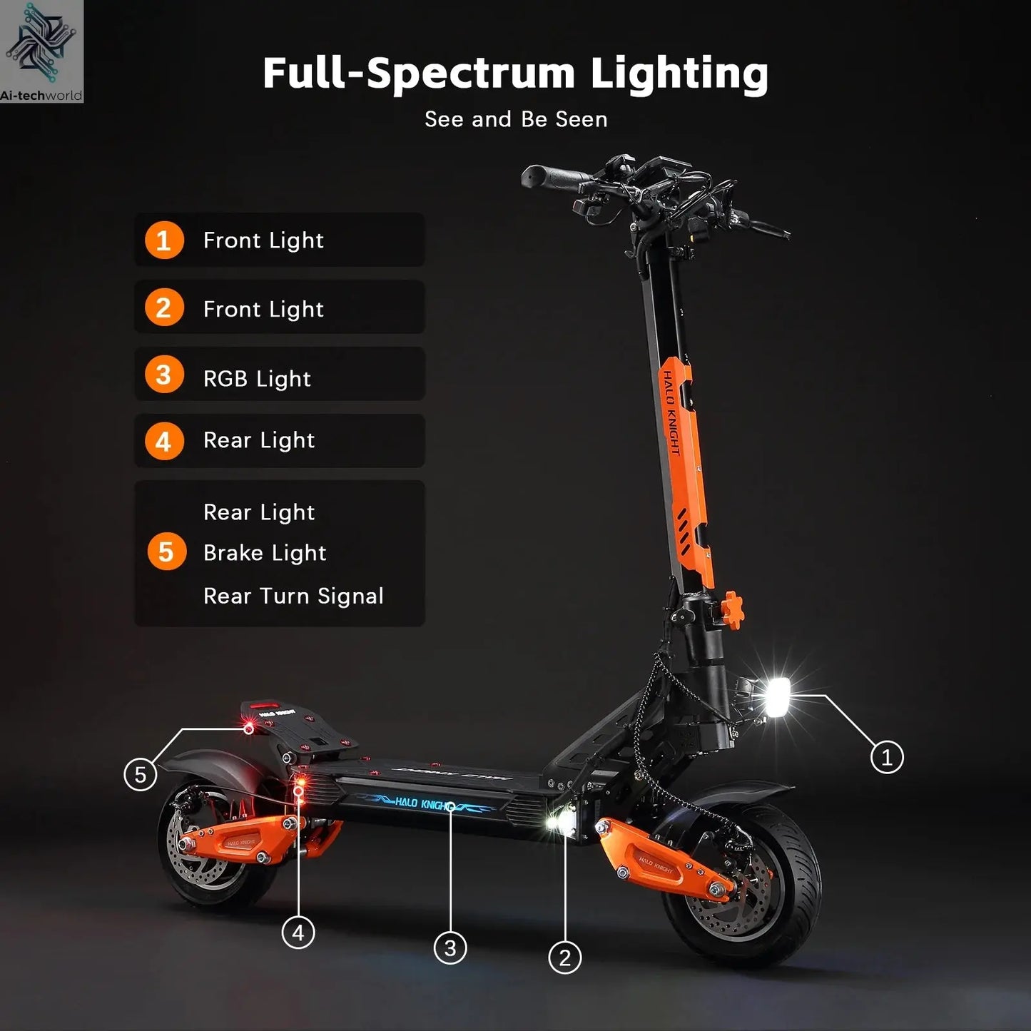 HALO KNIGHT T102 Electric Scooter Foldable 1200W 50KM/H Electric Scooters Cheap 52V 21AH E Scooter 10Inch Escooter for Adults Ai-TechWorld 