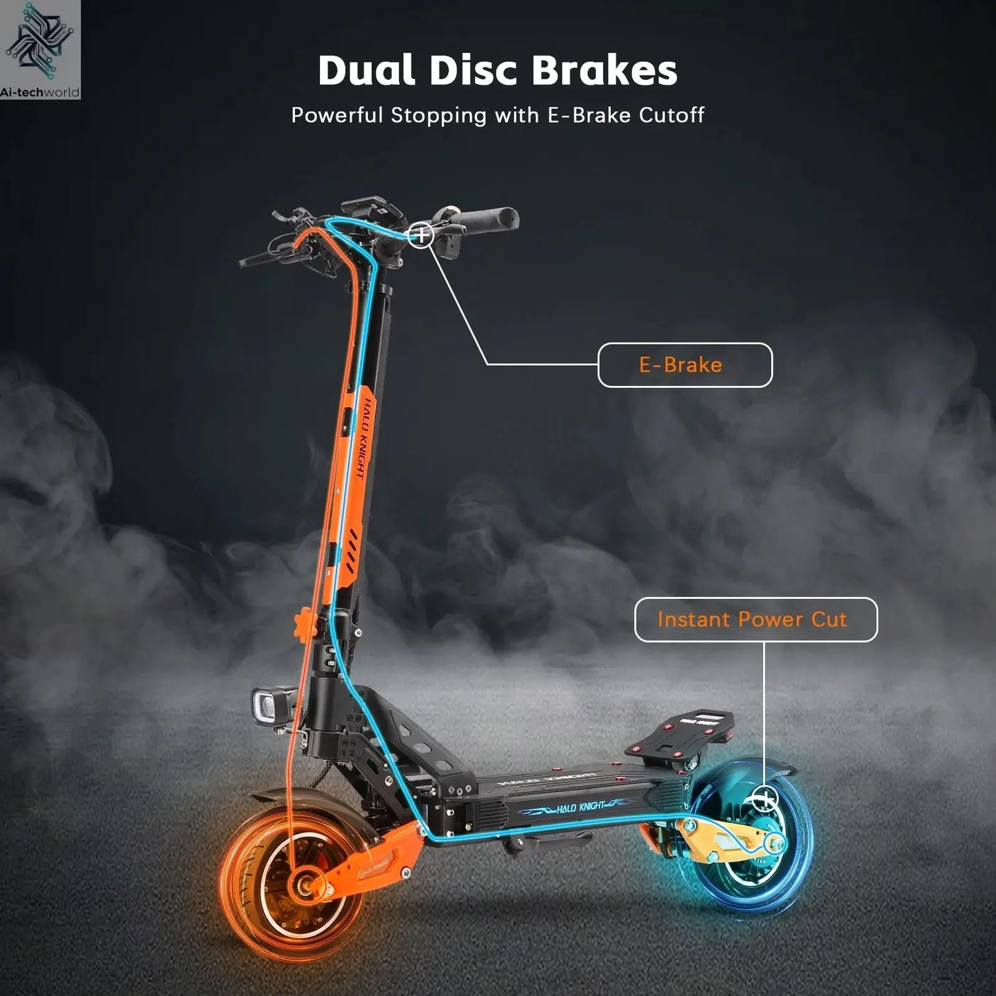 HALO KNIGHT T102 Electric Scooter Foldable 1200W 50KM/H Electric Scooters Cheap 52V 21AH E Scooter 10Inch Escooter for Adults Ai-TechWorld 