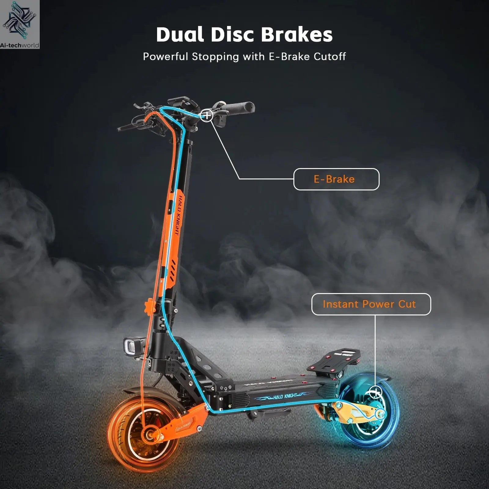 HALO KNIGHT T102 Electric Scooter Foldable 1200W 50KM/H Electric Scooters Cheap 52V 21AH E Scooter 10Inch Escooter for Adults Ai-TechWorld 
