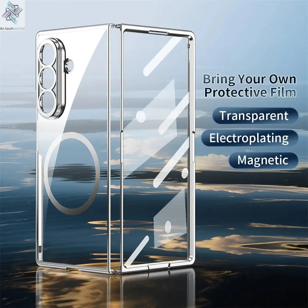 HD Clear Tempered Film Screen Protection Magnetic Phone Case For Samsung Z Fold 7 6 5 zfold 4 3 For Magsafe Wireless Charge Caps Ai-TechWorld 