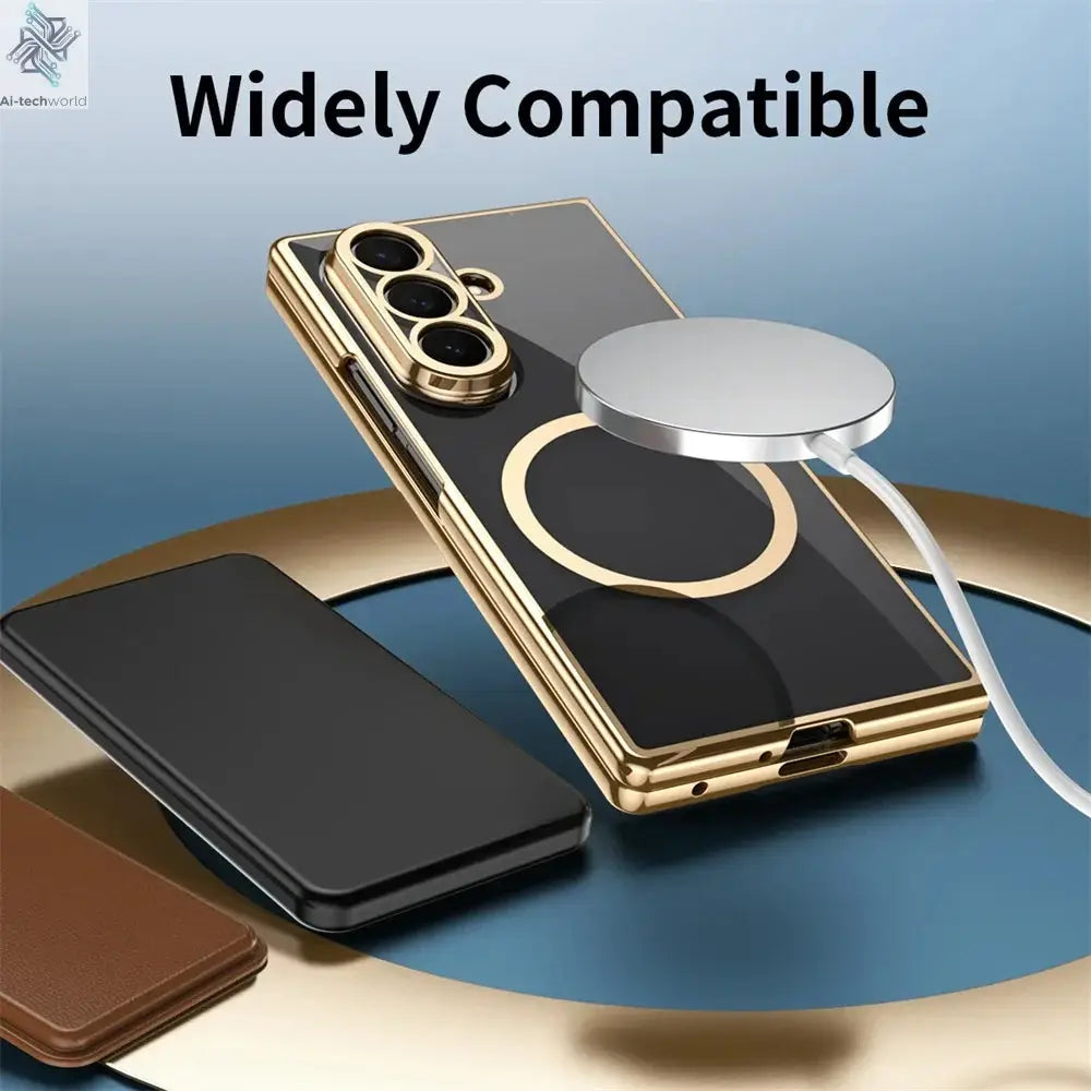 HD Clear Tempered Film Screen Protection Magnetic Phone Case For Samsung Z Fold 7 6 5 zfold 4 3 For Magsafe Wireless Charge Caps Ai-TechWorld 
