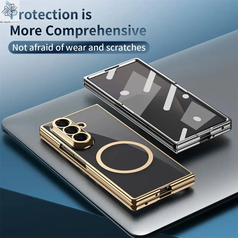 HD Clear Tempered Film Screen Protection Magnetic Phone Case For Samsung Z Fold 7 6 5 zfold 4 3 For Magsafe Wireless Charge Caps Ai-TechWorld 