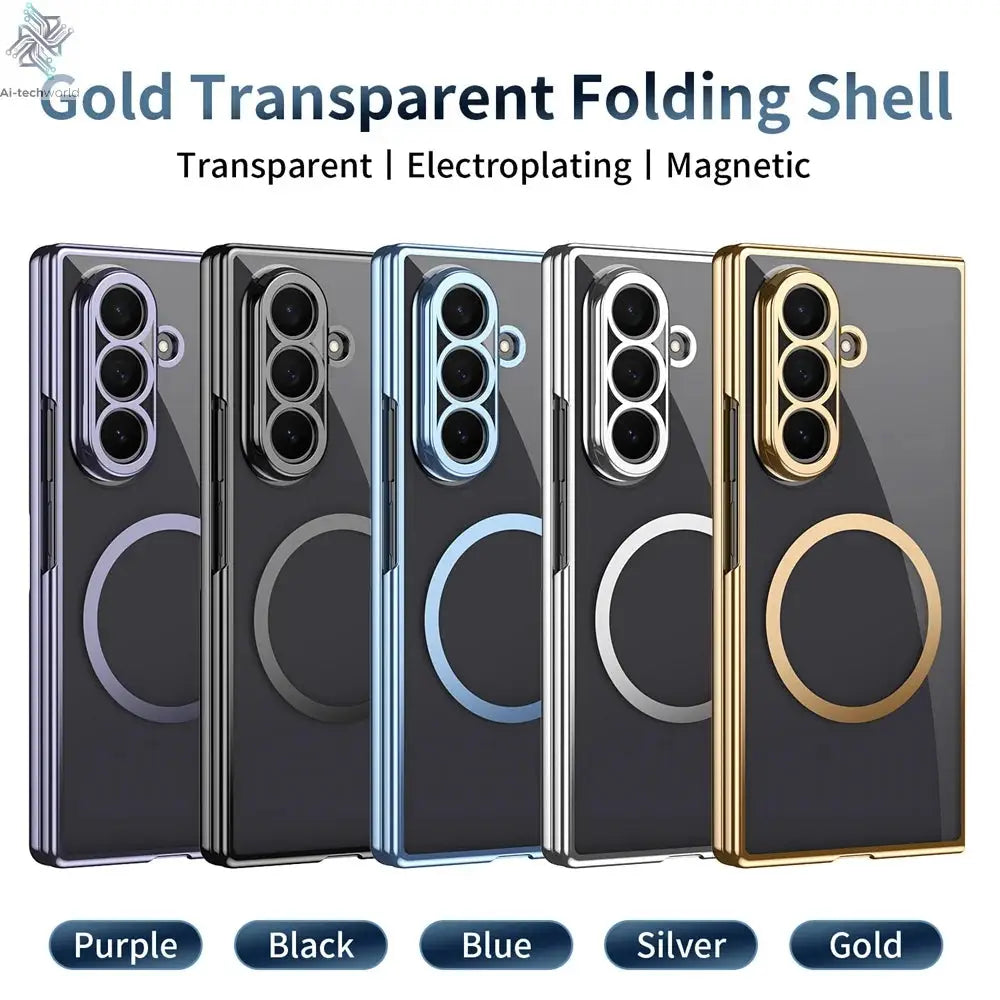 HD Clear Tempered Film Screen Protection Magnetic Phone Case For Samsung Z Fold 7 6 5 zfold 4 3 For Magsafe Wireless Charge Caps Ai-TechWorld 