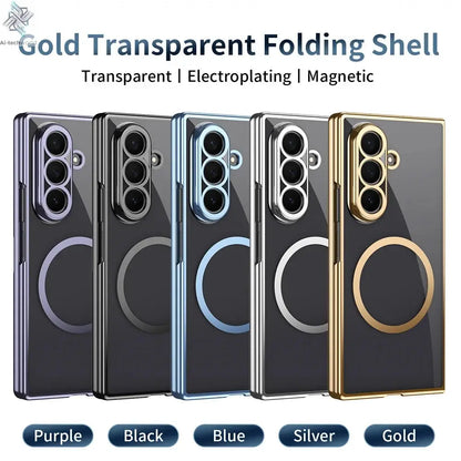 HD Clear Tempered Film Screen Protection Magnetic Phone Case For Samsung Z Fold 7 6 5 zfold 4 3 For Magsafe Wireless Charge Caps Ai-TechWorld 