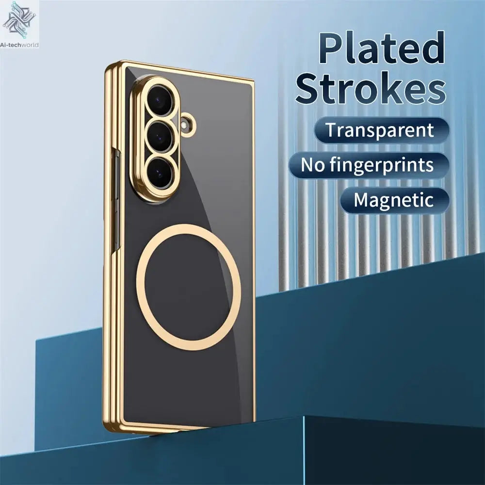 HD Clear Tempered Film Screen Protection Magnetic Phone Case For Samsung Z Fold 7 6 5 zfold 4 3 For Magsafe Wireless Charge Caps Ai-TechWorld 