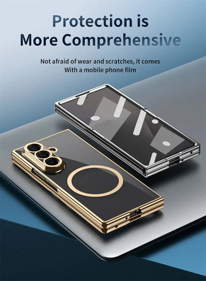 HD Clear Tempered Film Screen Protection Magnetic Phone Case For Samsung Z Fold 7 6 5 zfold 4 3 For Magsafe Wireless Charge Caps Ai-TechWorld 