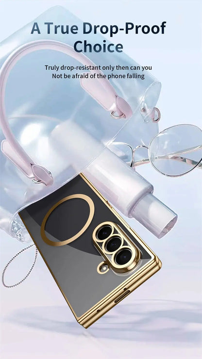 HD Clear Tempered Film Screen Protection Magnetic Phone Case For Samsung Z Fold 7 6 5 zfold 4 3 For Magsafe Wireless Charge Caps Ai-TechWorld 