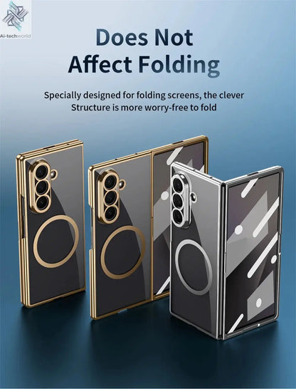 HD Clear Tempered Film Screen Protection Magnetic Phone Case For Samsung Z Fold 7 6 5 zfold 4 3 For Magsafe Wireless Charge Caps Ai-TechWorld 