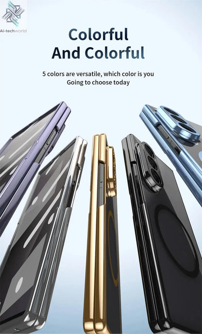 HD Clear Tempered Film Screen Protection Magnetic Phone Case For Samsung Z Fold 7 6 5 zfold 4 3 For Magsafe Wireless Charge Caps Ai-TechWorld 